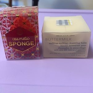 Makeup sponge and buttermilk melting cleansing balm